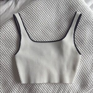 Babaton White Ribbed Crop Tank Top